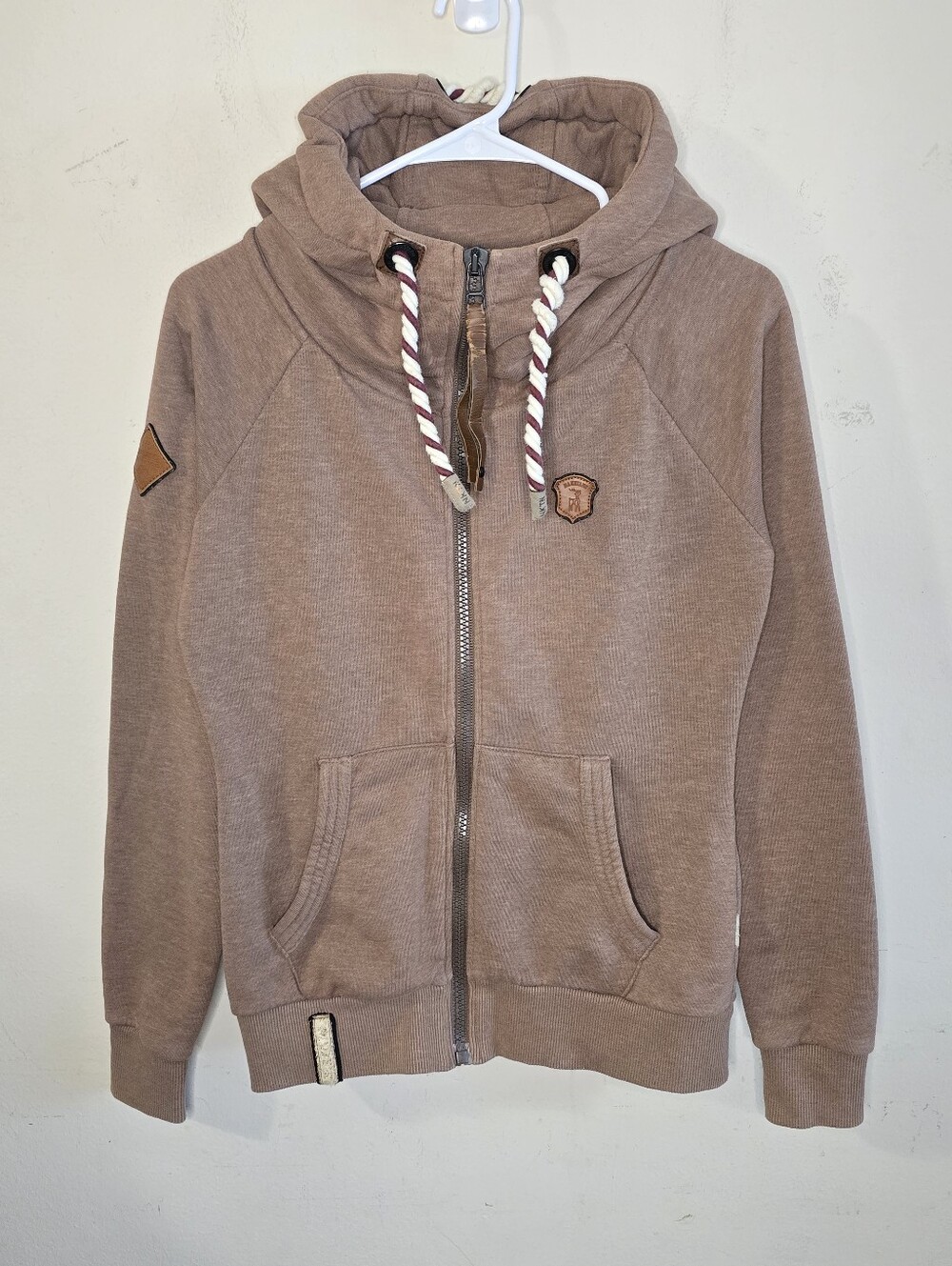 Naketano Full Zip Hoodie Women's Small Brown Fleece Lined High Neck Jacket